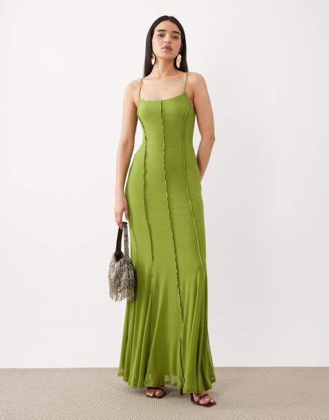 ASOS DESIGN - Maxi cami jurk van mesh met siernaden in groen - view 1
