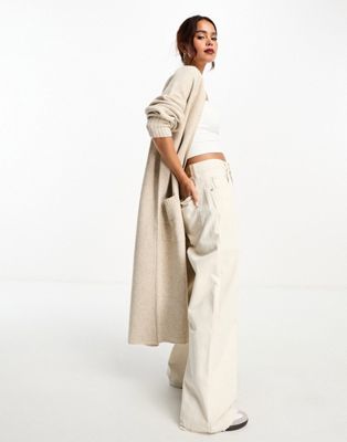 ASOS DESIGN maxi cardigan with pockets in oatmeal