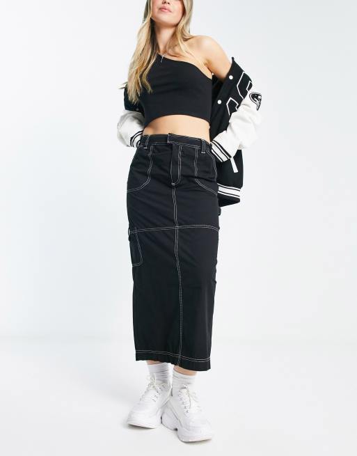 ASOS DESIGN Maxi Cargo Skirt in black with contrast stitch