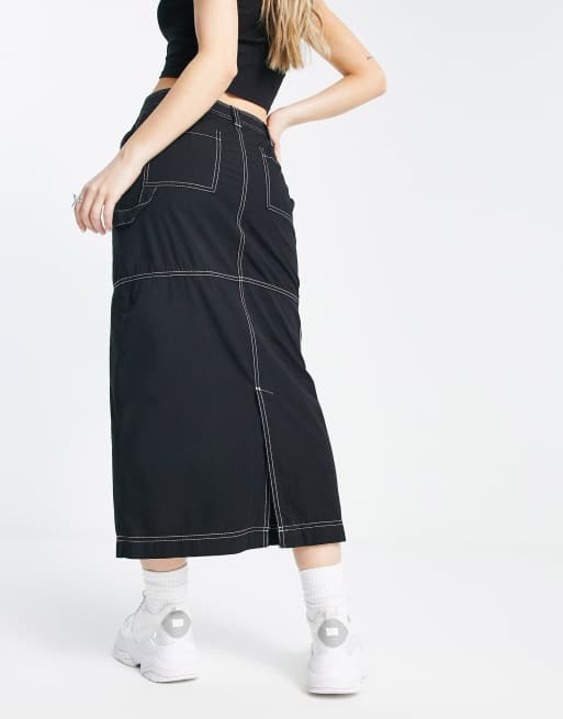 ASOS DESIGN Maxi Cargo Skirt in black with contrast stitch