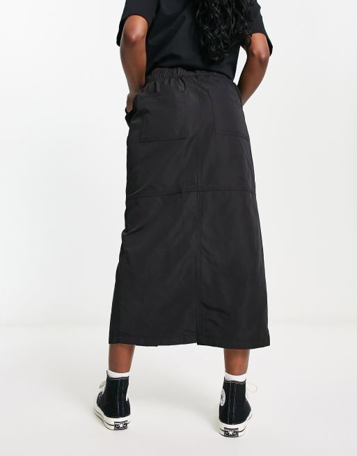 ASOS DESIGN maxi cargo skirt with belt detail in techy fabric in black