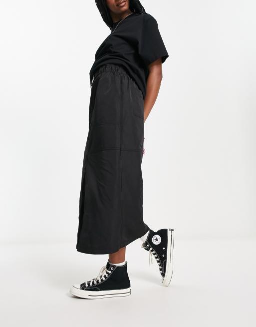 ASOS DESIGN maxi cargo skirt with belt detail in techy fabric in black