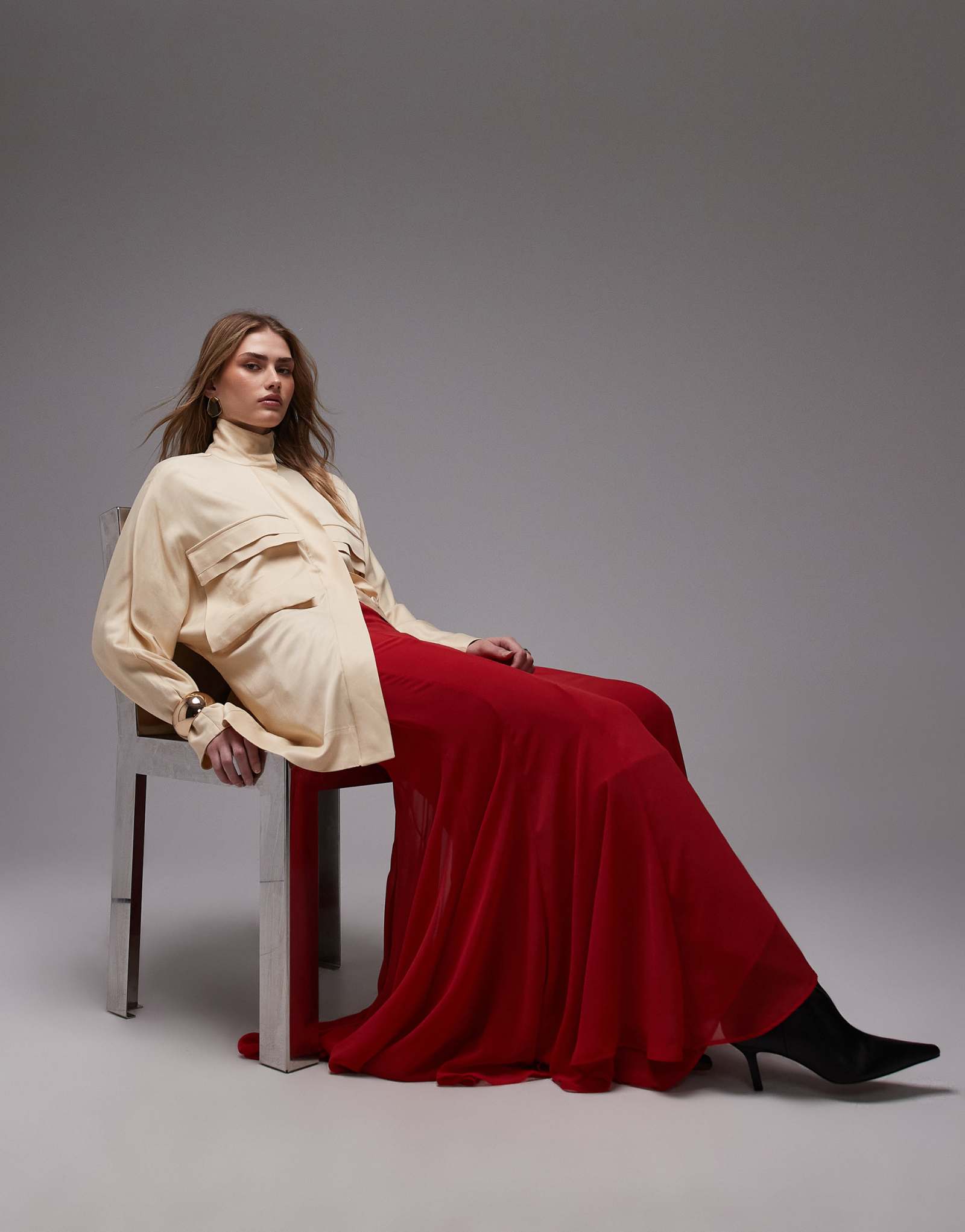 Объемная юбка макси из шифона ASOS DESIGN красного цвета