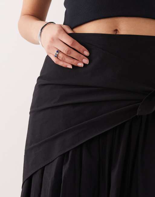 ASOS DESIGN - Maxi cirkelrok van katoen met gestrikte taille in zwart, 4 van 5