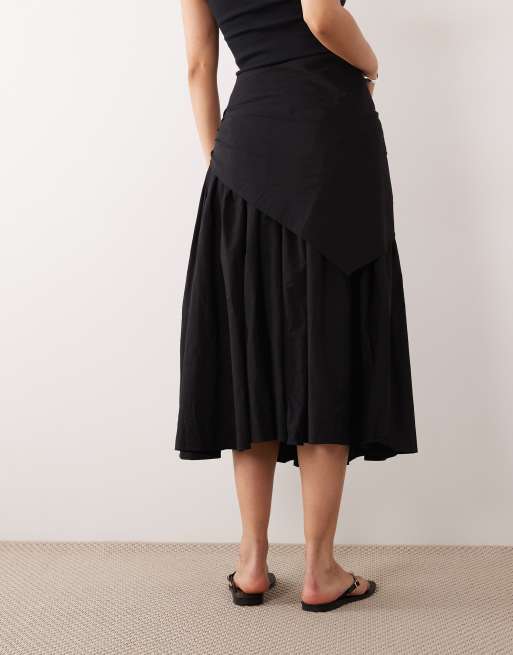 ASOS DESIGN - Maxi cirkelrok van katoen met gestrikte taille in zwart, 5 van 5