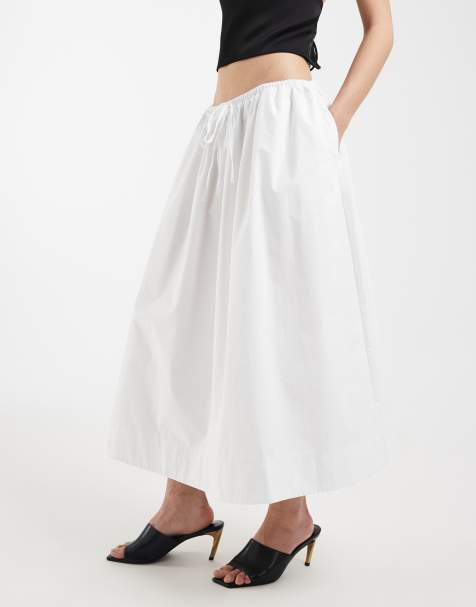 ASOS DESIGN - Maxi cirkelrok van popeline met gestrikte taille in wit - view 1