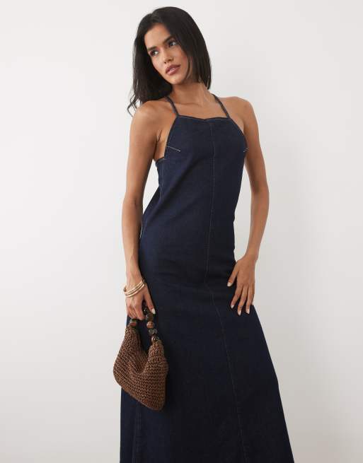 ASOS DESIGN maxi denim jurk met vierkante hals in rinse, 2 van 4