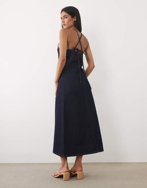 ASOS DESIGN maxi denim jurk met vierkante hals in rinse, 4 van 4