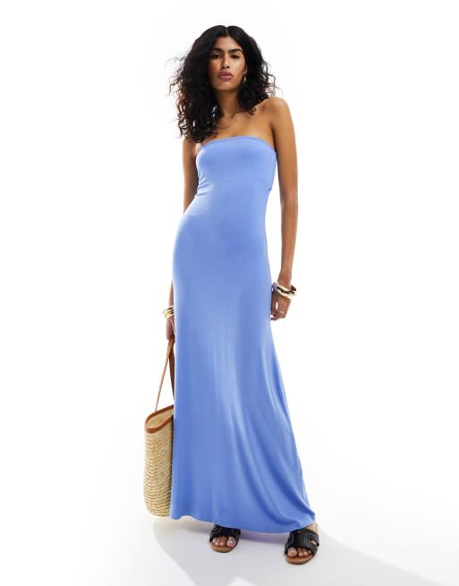 ASOS DESIGN maxi dress bandeau with full hem in blue