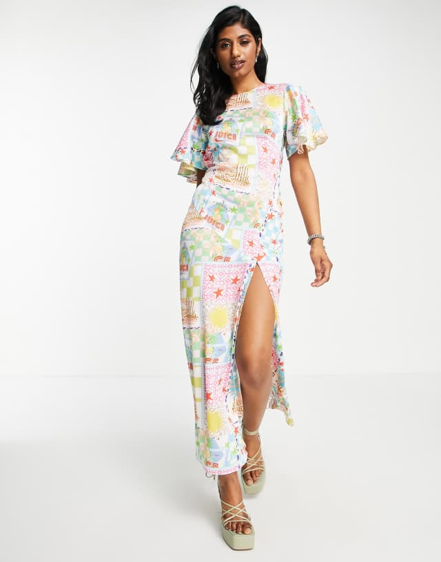 ASOS DESIGN maxi dress in bright postcard print