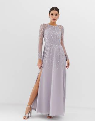 asos design maxi dress in delicate linear sequin with long sleeves