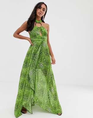 neon green snake print dress