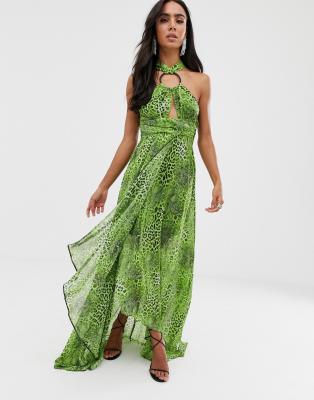green snakeskin dress