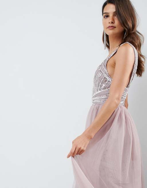 Asos design maxi dress in tulle with embellished clearance bodice