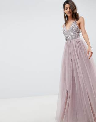 asos design tulle maxi dress with embellished waist