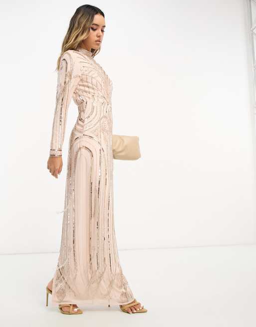 ASOS DESIGN maxi dress with art nouveau embellishment in pink ASOS