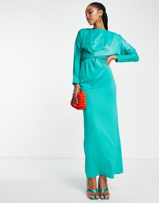 Maxi dress with batwing sleeve and wrap waist in 2024 satin