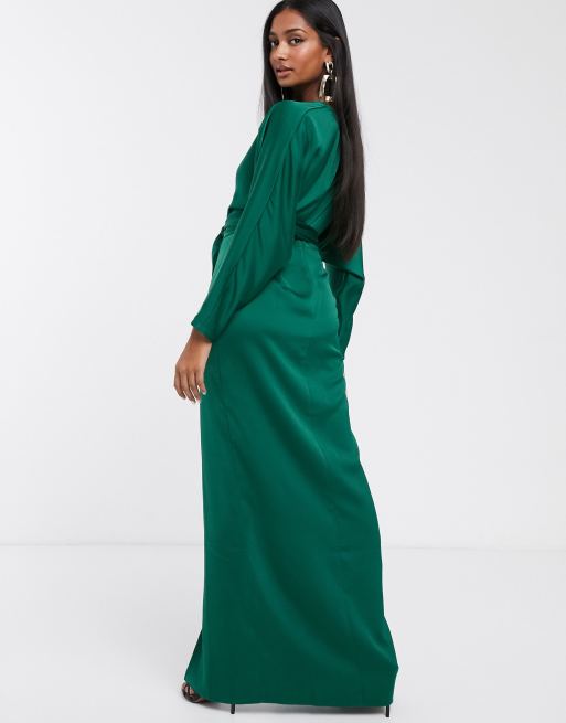 ASOS DESIGN maxi dress with batwing sleeve and wrap waist in satin