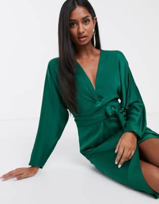 asos green silk dress
