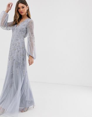 asos design delicate embellished angel sleeve maxi dress