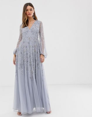 asos design delicate embellished angel sleeve maxi dress