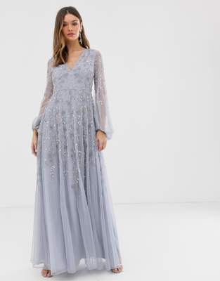 asos design delicate embellished angel sleeve maxi dress