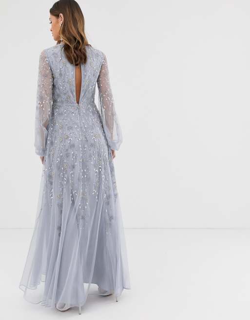 ASOS DESIGN maxi dress with blouson sleeve and delicate floral embellishment, 2 of 4