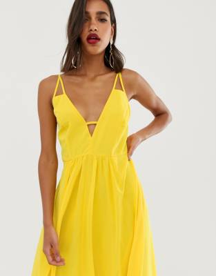 asos design midi dress with cami straps and cut out detail