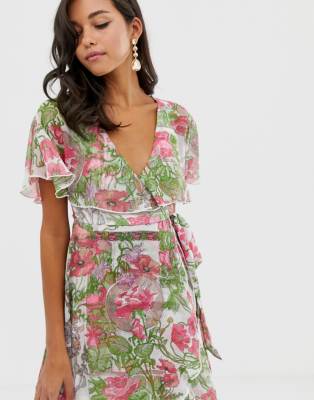 asos design maxi dress with cape back and dipped hem in light floral print