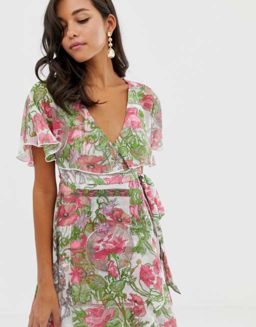 Asos design maxi dress with cape back clearance and dipped hem in light floral print