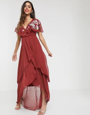 maxi dress with cape back and dipped hem