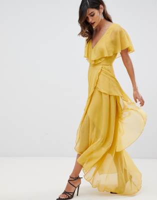 asos design maxi dress with cape back and dipped hem in light floral print