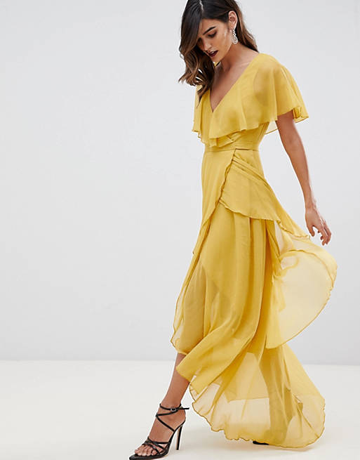 ASOS DESIGN maxi dress with cape back and dipped hem