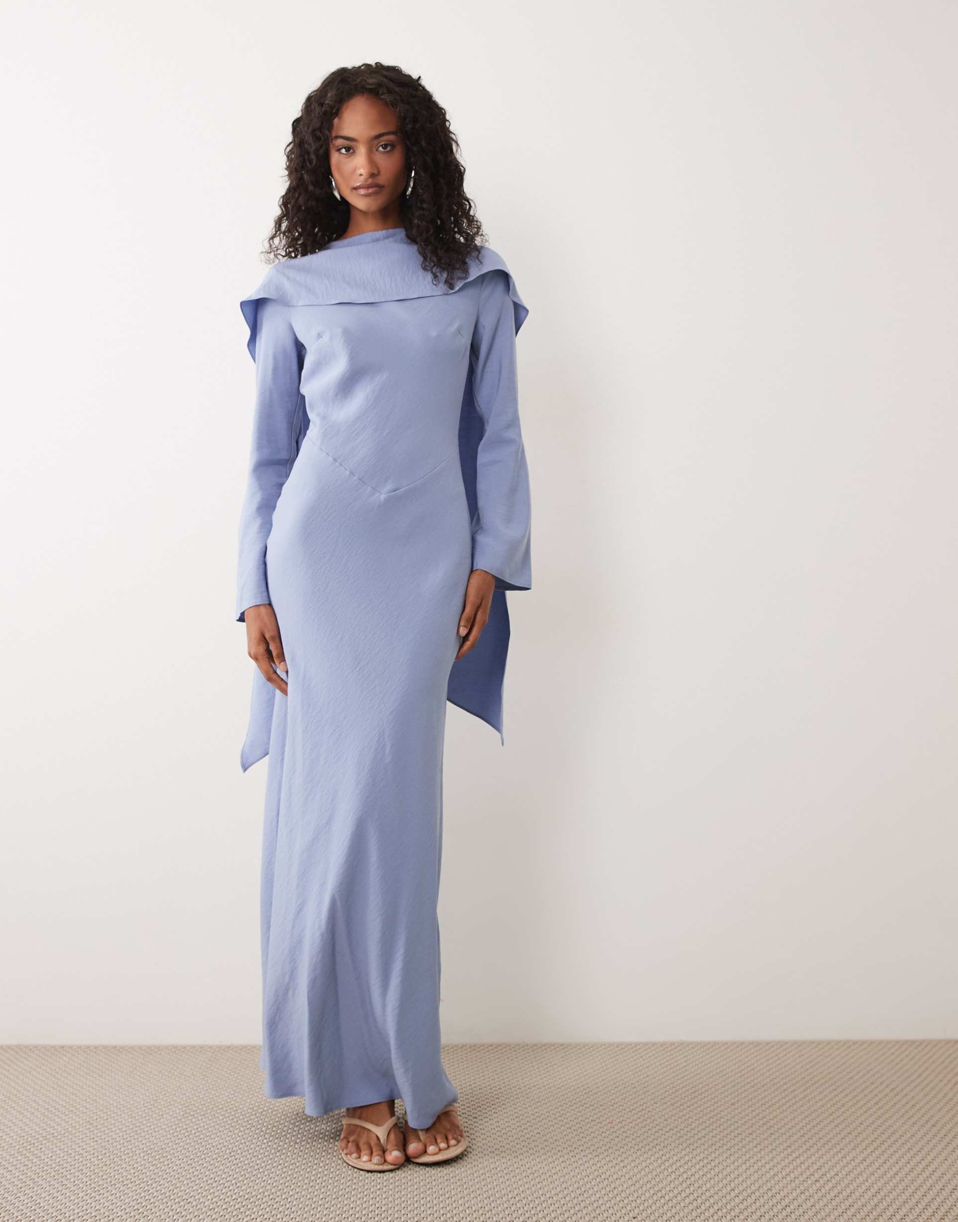 asos design maxi dress with cape scarf detail in light blue
