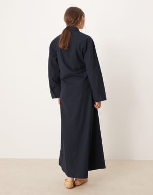 Asos Design Maxi Dress With Cinched Waist Detail In Blue
