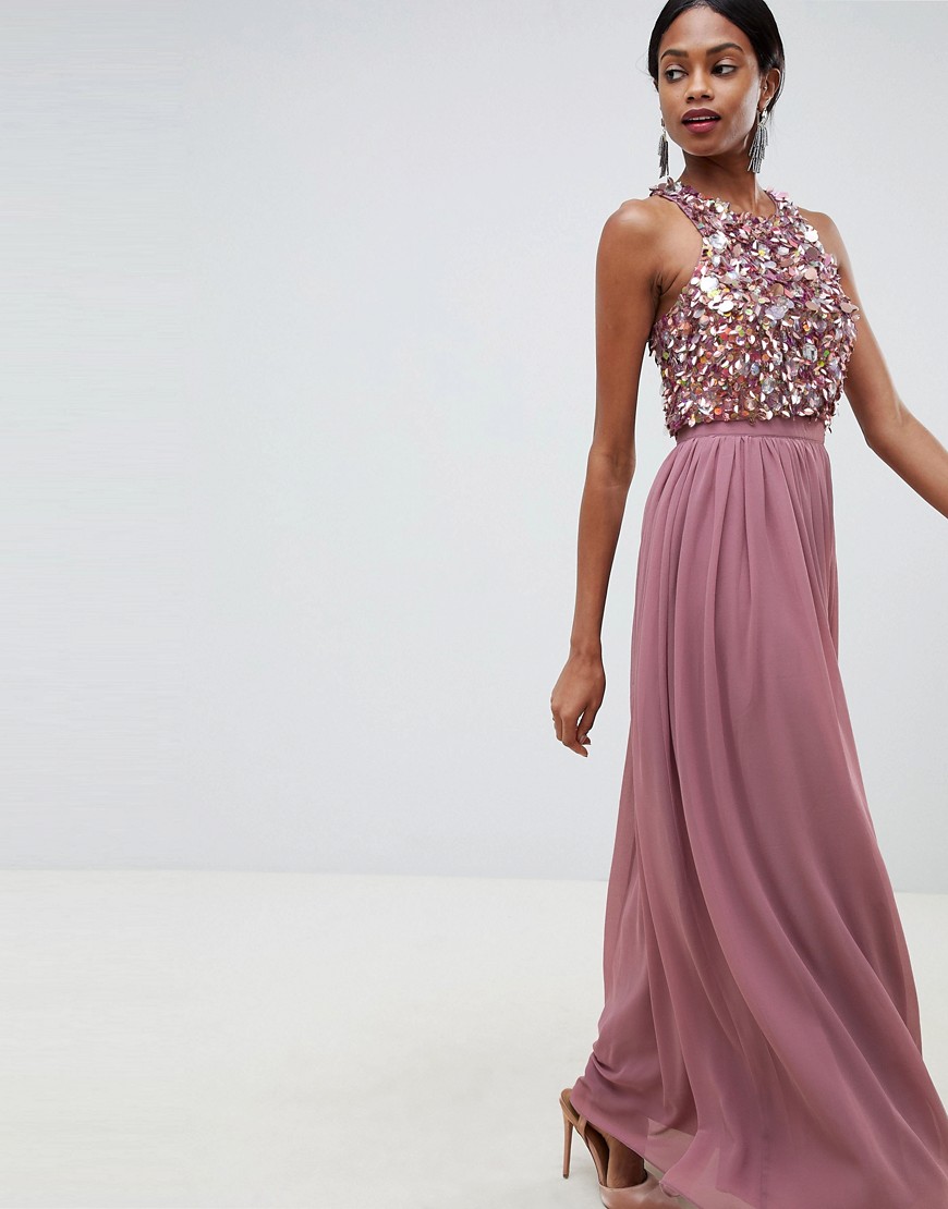 ASOS DESIGN maxi dress with cluster embellished bodice-Pink