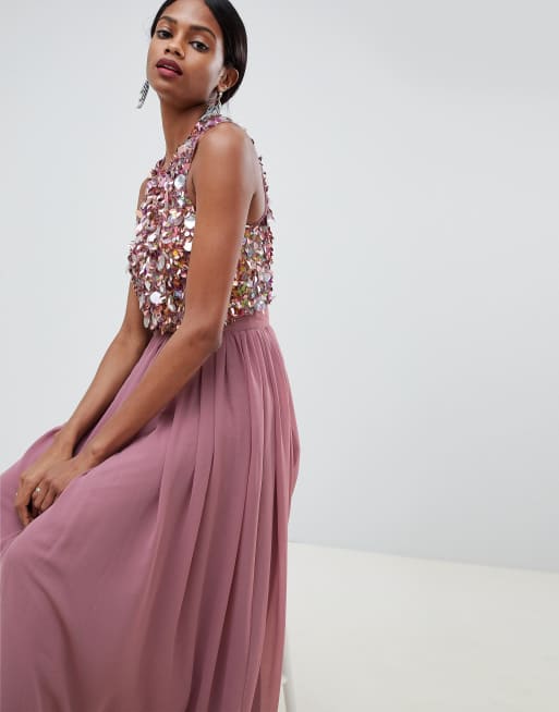 Asos design maxi dress with long 2024 sleeve embellished bodice