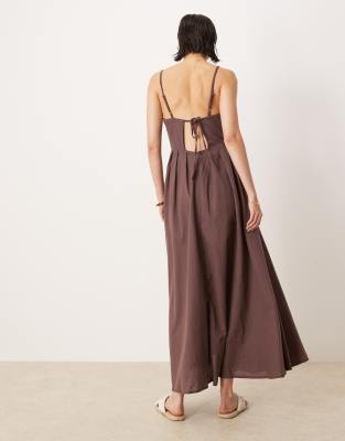 Asos Design Maxi Dress With Corset Bodice And Sculpted Bust In Brown