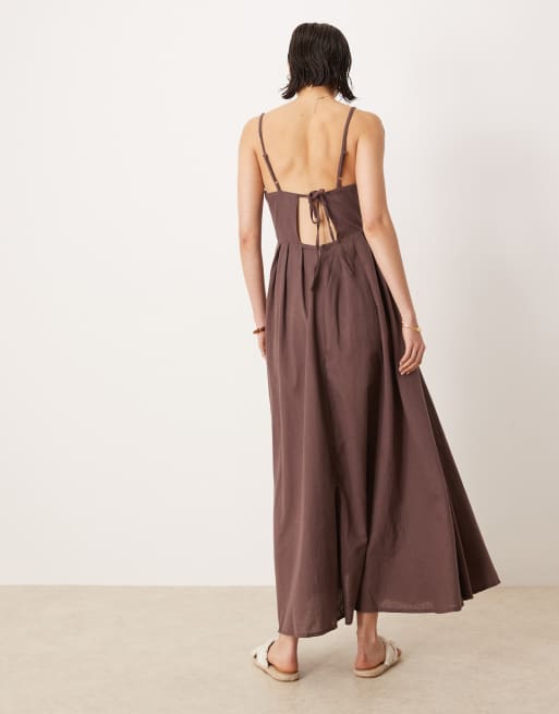 ASOS DESIGN maxi dress with corset bodice and sculpted bust in chocolate, 2 of 4