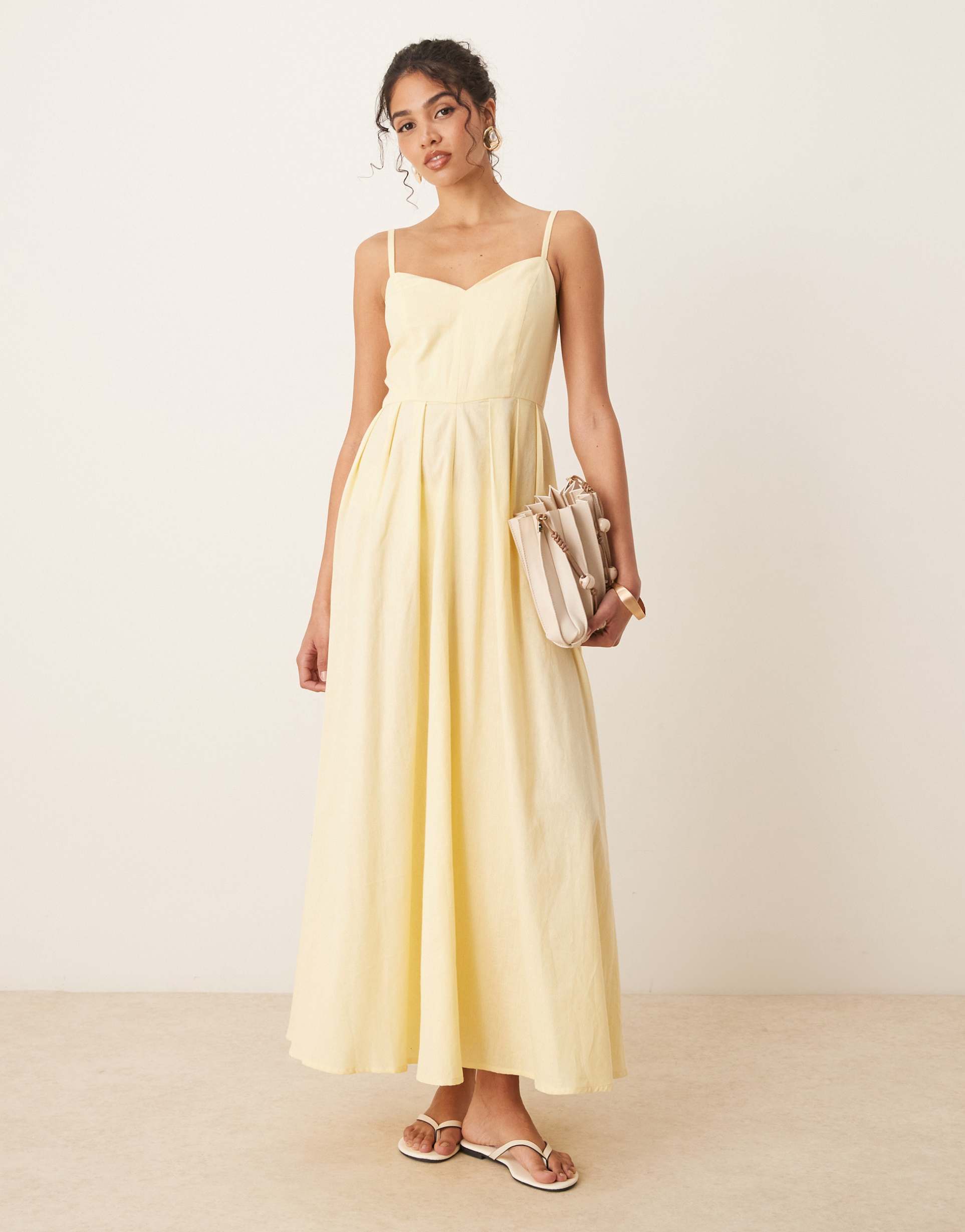 asos design maxi dress with corset bodice and sculpted bust in lemon