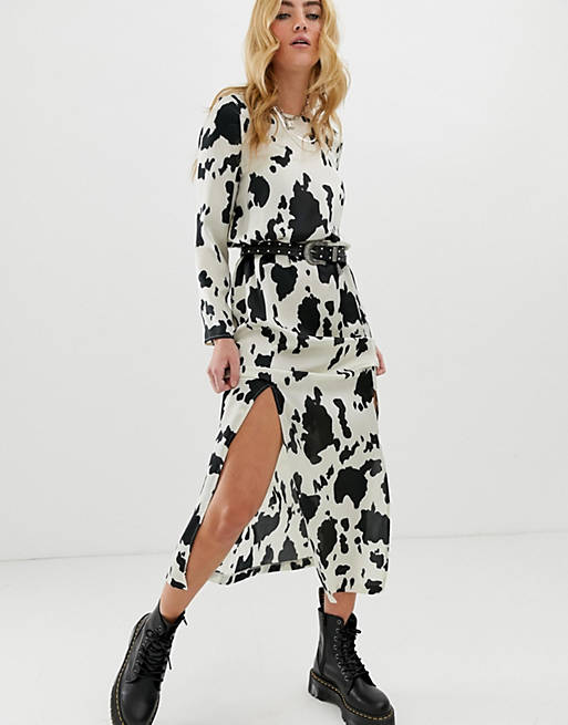 ASOS DESIGN maxi dress with cowl back in cow animal print