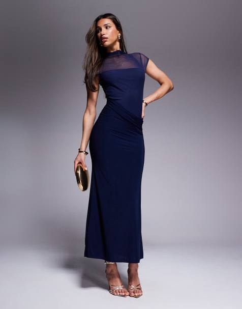 ASOS DESIGN maxi dress with cowl skirt detail and layered bodice in navy - view 1