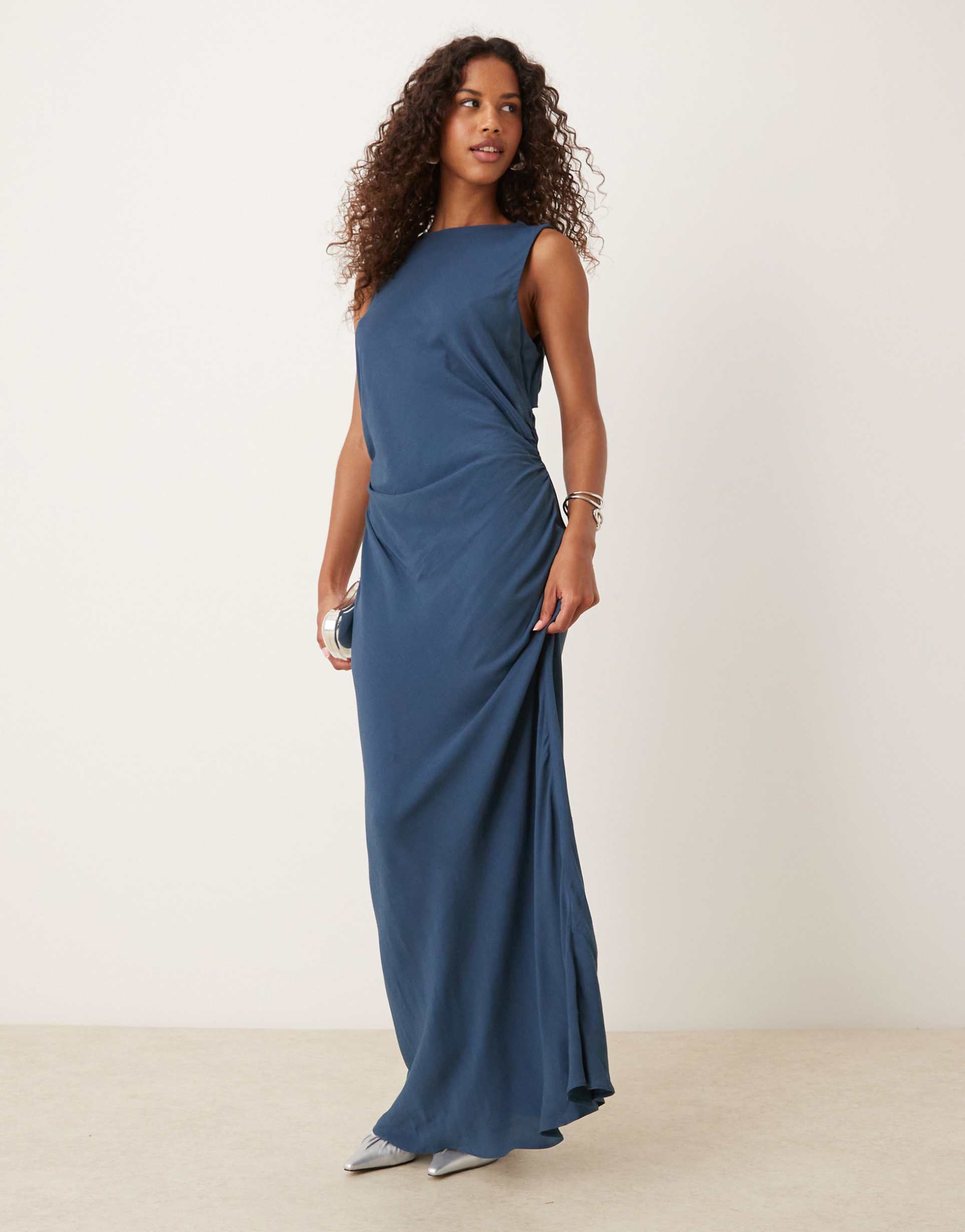 asos design maxi dress with cut out back in inky blue