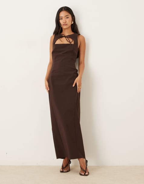 ASOS DESIGN maxi dress with cut out front detail in brown - view 1