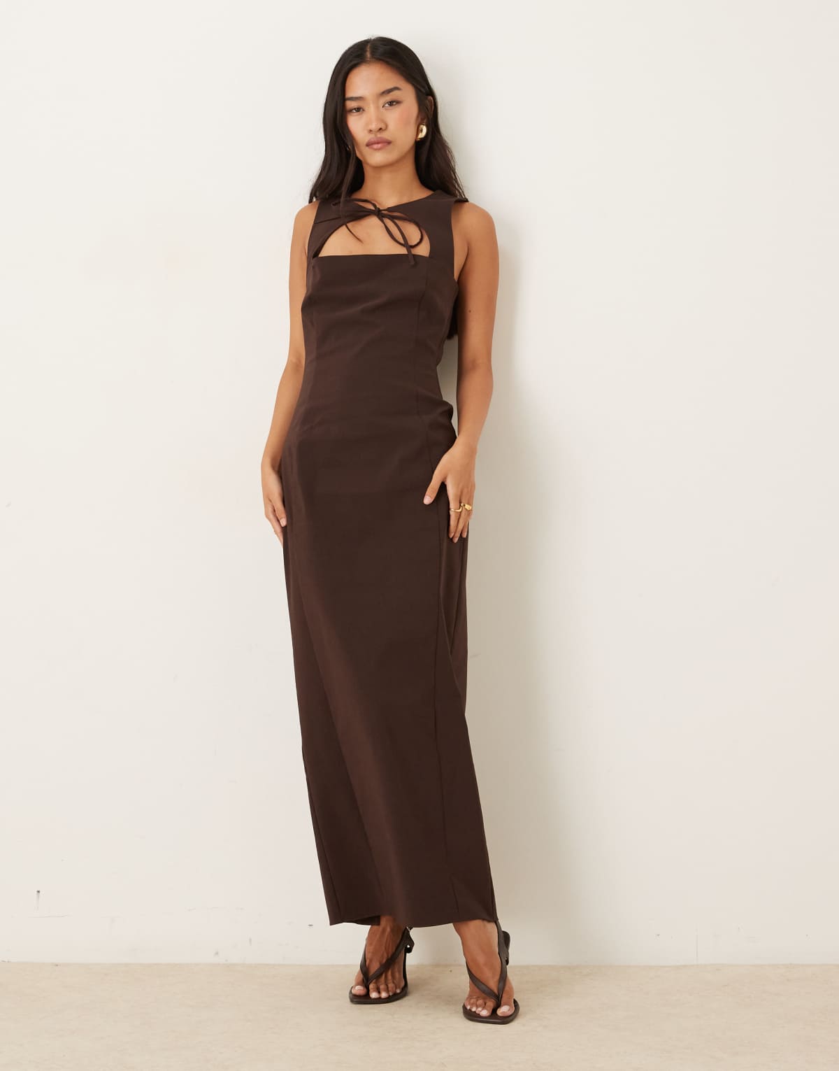 ASOS DESIGN maxi dress with cut out front detail in burgundy