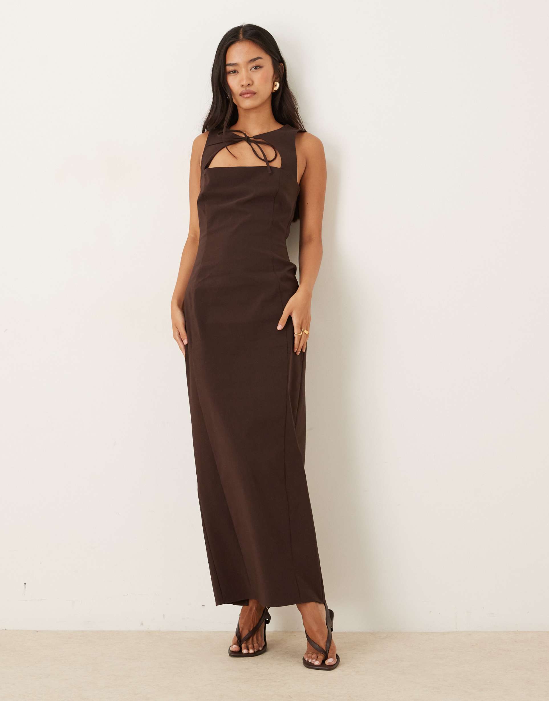 asos design maxi dress with cut-out front detail in burgundy