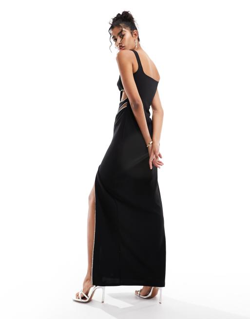 black diamante cut out dress BLACK DIAMANTE STRAP CUTOUT MAXI DRESS- Black