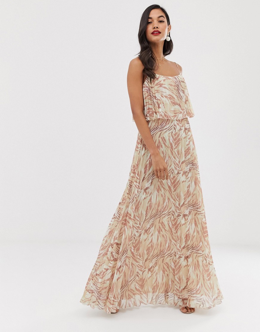 ASOS DESIGN maxi dress with double layer pleat crop top and strap in print-Multi