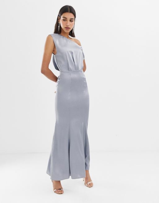 ASOS DESIGN maxi dress with drape one shoulder in satin | ASOS