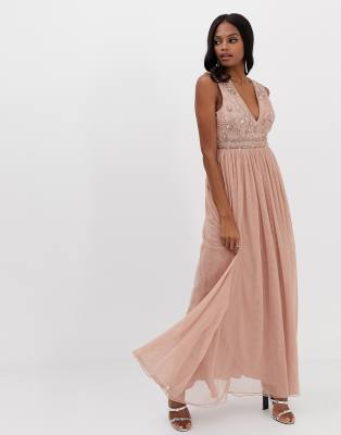 asos design maxi dress in tulle with embellished bodice